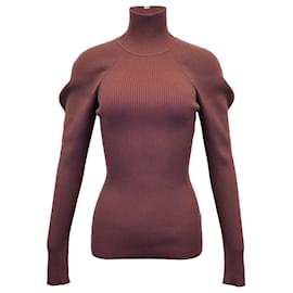 Victoria Beckham-Victoria Beckham Knitted Turtleneck Sweater in Brown Wool-Brown