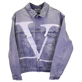 Valentino Garavani-Valentino Garavani Jaqueta jeans VLogo desconstruída em algodão azul-Azul,Azul claro