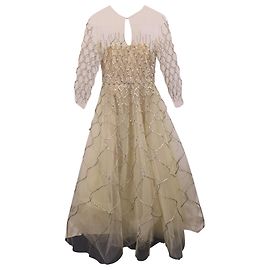 Oscar de la Renta - Robe cordée à manches quart en tulle crème Blanc Écru