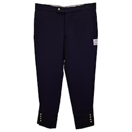 Moncler-Moncler Trousers with Gold Snap Buttons in Navy Blue Wool-Blue