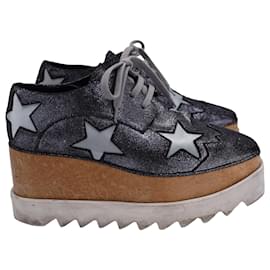 Stella Mc Cartney-Creepers con plateau glitterato Stella McCartney Elyse Stars in ecopelle nera-Nero