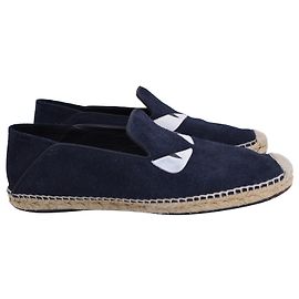 Fendi Monster Eyes Slip On Espadrilles in Navy Blue Suede Blue Navy blue