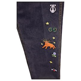 Gucci-Gucci Embroidered Motif Slim-fit Jeans In Navy Blue Cotton-Blue,Navy blue