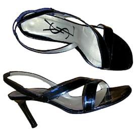 Yves Saint Laurent-Black patent leather sandals, 39.-Black