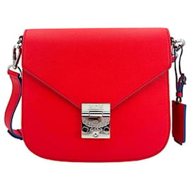 MCM-MCM Leather Shoulder Bag Patricia Crossbody Bag Red Blue Bag Crossbody-Red