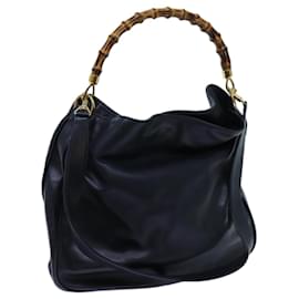 Gucci-GUCCI Bambú Bolso De Mano Cuero 2modo Marina Auth 71190-Azul marino