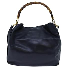 Gucci-GUCCI Bamboo Hand Bag Leather 2way Navy Auth 71190-Navy blue