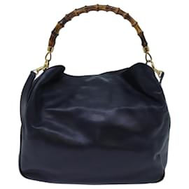 Gucci-GUCCI Bamboo Handtasche Leder 2Weg Navy Auth 71190-Marineblau