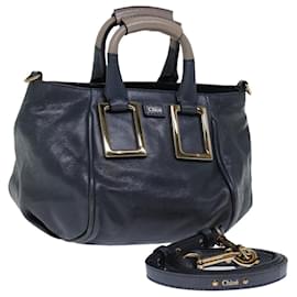 Chloé-Chloe Etel Hand Bag Leather 2way Navy Auth th4809-Navy blue