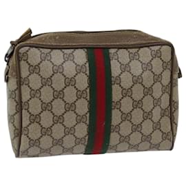 Gucci-GUCCI Pochette Linea GG Supreme Web Sherry PVC Beige Rossa 89 01 012 auth 72452-Rosso,Beige