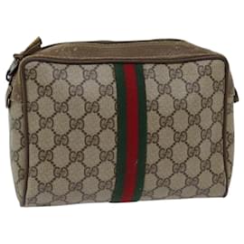 Gucci-GUCCI GG Supreme Web Sherry Line Clutch Bag PVC Beige Red 89 01 012 auth 72452-Red,Beige