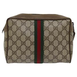 Gucci-GUCCI GG Supreme Web Sherry Line Clutch Bag PVC Beige Red 89 01 012 auth 72452-Red,Beige
