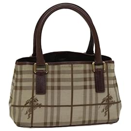 Burberry-BURBERRY Nova Check Hand Bag Canvas Beige Brown Auth 72676-Brown,Beige
