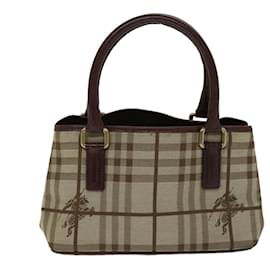 Burberry-BURBERRY Nova Check Hand Bag Canvas Beige Brown Auth 72676-Brown,Beige