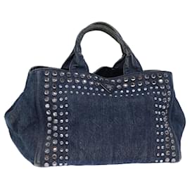 Prada-PRADA Bijoux Canapa MM Hand Bag Denim Blue Auth 72799-Blue