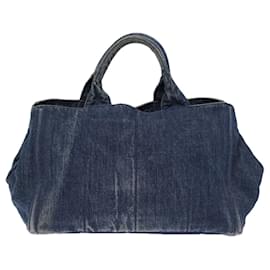 Prada-PRADA Bijoux Canapa MM Hand Bag Denim Blue Auth 72799-Blue