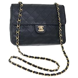 Chanel-CHANEL Mini Matelasse Turn Lock Chain Bag Lamb Skin Black CC Auth yk11930-Black