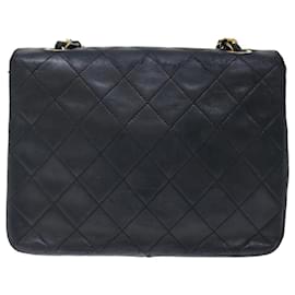 Chanel-CHANEL Mini Matelasse Turn Lock Chain Bag Lamb Skin Black CC Auth yk11930-Black