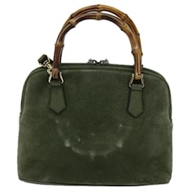 Gucci-GUCCI Bamboo Hand Bag Suede 2way Green 000 1274 0290 auth 71820-Green