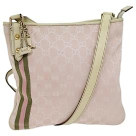 Gucci-GUCCI GG Canvas Sherry Line Shoulder Bag Pink Khaki 144388 auth 72593-Pink,Khaki