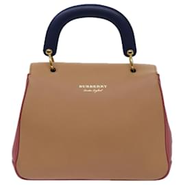 Burberry-BURBERRY Hand Bag Leather Beige Pink Auth 71638-Pink,Beige
