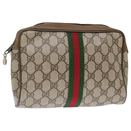 Gucci-GUCCI GG Supreme Web Sherry Line Clutch Bag PVC Beige Red Green Auth ep4046-Red,Beige,Green