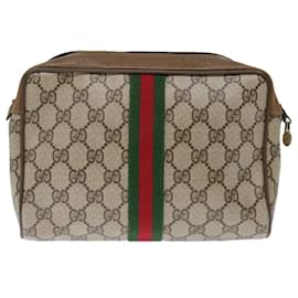Gucci-GUCCI GG Supreme Web Sherry Line Clutch Bag PVC Beige Red Green Auth ep4046-Red,Beige,Green