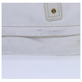 Céline-CELINE Hand Bag Leather White Auth 71541-White