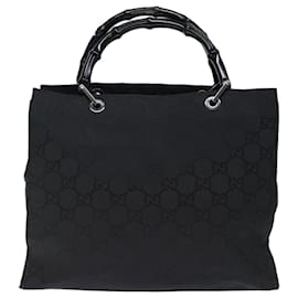 Gucci-GUCCI Bamboo GG Canvas Hand Bag Nylon Black 002 1010 3754 Auth ep4051-Black