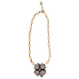 Chanel-Collar de gargantilla de Chanel 2019 con perlas, cristales y tréboles.-Negro,Blanco