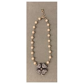 Chanel-Collar de gargantilla de Chanel 2019 con perlas, cristales y tréboles.-Negro,Blanco
