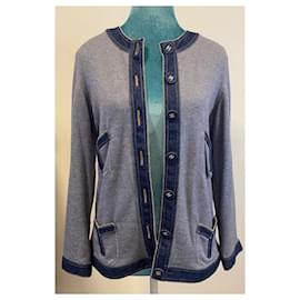 Chanel-Chanel 07P Spring Blue Denim Trim Chain Link Cardigan Jacket Size FR 40/42-Blue