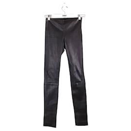The row-Pantalon slim en cuir-Noir