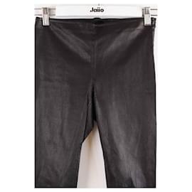 The row-Slim leather pants-Black