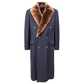 Hermès-Hermès lined Breasted Overcoat with Fur-Black