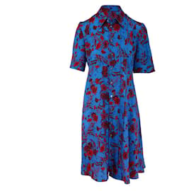 Autre Marque-Derek Lam Blue / Red Floral Jacquard Silk Shirtdress-Blue