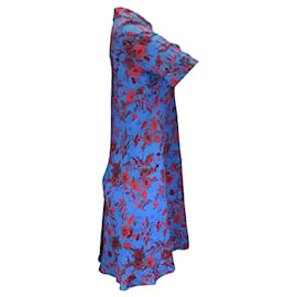 Autre Marque-Derek Lam Blue / Red Floral Jacquard Silk Shirtdress-Blue
