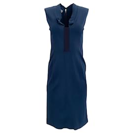 Autre Marque-Vestido Valentino Navy Stretch sem mangas com babado-Azul