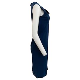 Autre Marque-Valentino Navy Stretch Sleeveless Dress with Ruffle-Blue