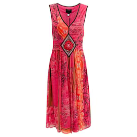 Autre Marque-Klasse Roberto Cavalli Magenta / Orangefarbenes ärmelloses Kleid mit Multiprint-Pink