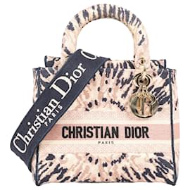 Dior-Christian Dior Mittelgroße Lady D-Lite Handtasche aus Canvas mit Batikstickerei in Hellrosa-Grau
