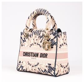 Dior-Christian Dior Mittelgroße Lady D-Lite Handtasche aus Canvas mit Batikstickerei in Hellrosa-Grau