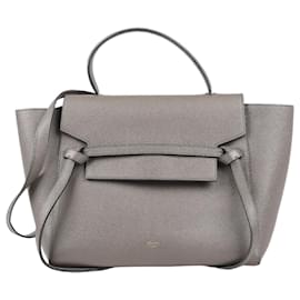 Céline-CELINE Grained calf leather Mini Belt Bag 2Way Handbag in Gray-Grey