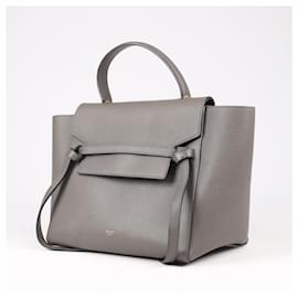 Céline-CELINE Grained Calfskin Mini Belt Bag 2Way Handbag in Gray-Grey