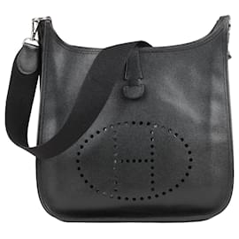 Hermès-Hermès Evelyne 1Sac à bandoulière GM Cushbell avec raccords en métal noir argenté-Noir
