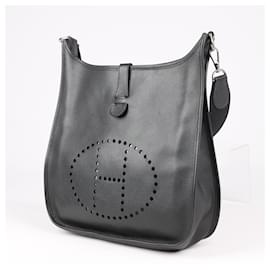Hermès-Hermès Evelyne 1Sac à bandoulière GM Cushbell avec raccords en métal noir argenté-Noir
