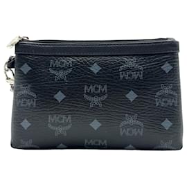 MCM-MCM Visetos case pouch mini bag cosmetic bag small black silver bag-Black