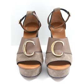 Chloé-Sandálias plataforma com logotipo C da Chloe.-Taupe