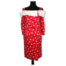 Carven-Carven vintage red cocktail dress with polka dot-White,Red