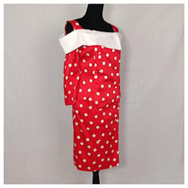 Carven-Robe de cocktail rouge vintage Carven avec des pois.-Blanc,Rouge